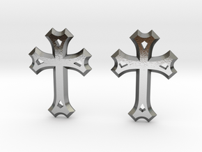 East Syriac Cross Earring Pair (25mm) in Polished Silver