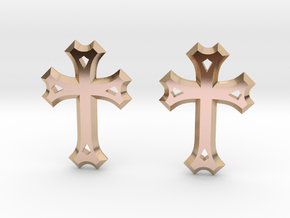 East Syriac Cross Earring Pair (25mm) in 14k Rose Gold Plated Brass
