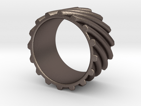 Helical Gear Ring US Size 10 in Polished Bronzed Silver Steel