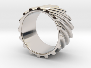 Helical Gear Ring US Size 10 in Rhodium Plated Brass