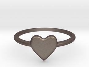Heart-ring-solid-size-5 in Polished Bronzed Silver Steel