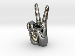Peace Sign with Chain Tube in Fine Detail Polished Silver