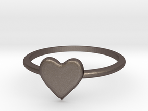 Heart-ring-solid-size-9 in Polished Bronzed Silver Steel
