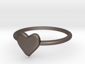 Heart-ring-solid-size-7 in Polished Bronzed Silver Steel