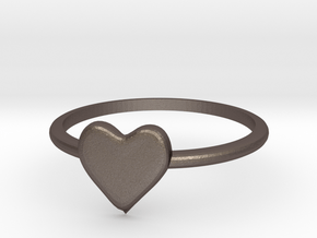 Heart-ring-solid-size-8 in Polished Bronzed Silver Steel