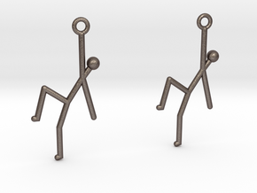 Stick Man Earrings in Polished Bronzed Silver Steel