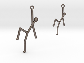 Stick Man Earrings-Asymmetrical in Polished Bronzed Silver Steel