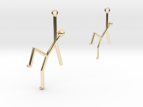 Stick Man Earrings-Asymmetrical in 14k Gold Plated Brass