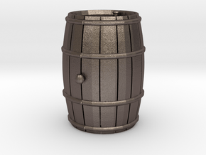 Wooden Barrel Wine Rundlet in Polished Bronzed Silver Steel