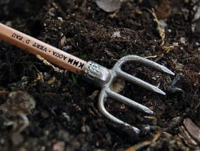 Miniature Pitch Fork for the End of a Pencil in Polished Bronzed Silver Steel