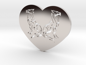 Geri and Freki Heart in Rhodium Plated Brass