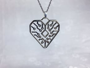 Heart Circuit Pendant 1 in Polished Silver