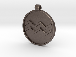 Zodiac KeyChain Medallion-AQUARIUS in Polished Bronzed Silver Steel