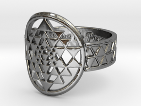 Sri Yantra Music, Love & Prosperity Ring Size 8 in Fine Detail Polished Silver