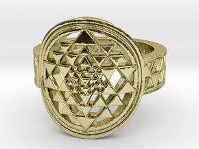 New Design Sri Yantra Ring Size 9 in 18k Gold Plated Brass