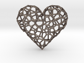 Voronoi Heart pendant (version 1) in Polished Bronzed Silver Steel