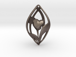 Broken Healed Heart Pendant in Polished Bronzed Silver Steel