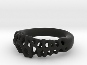 Voronoi Ring  in Black Natural Versatile Plastic