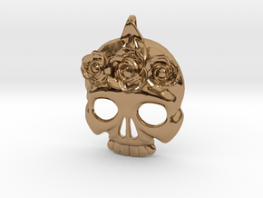 BlakOpal Skull with Rose Crown Charm in Polished Brass