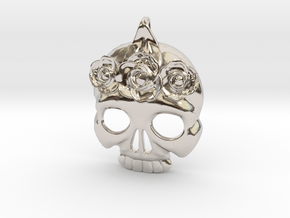 BlakOpal Skull with Rose Crown Charm in Rhodium Plated Brass