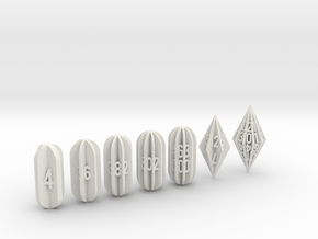 Radial Fin Dice in White Natural Versatile Plastic: Polyhedral Set
