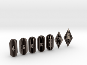 Radial Fin Dice in Polished Bronzed Silver Steel: Polyhedral Set