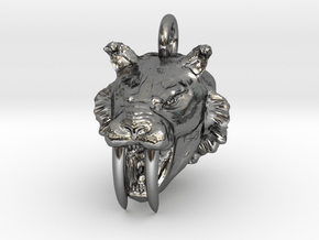 Saber toothed cat pendant in Fine Detail Polished Silver