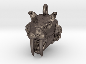 Saber toothed cat pendant in Polished Bronzed Silver Steel