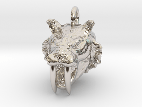Saber toothed cat pendant in Rhodium Plated Brass