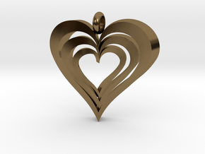 Interlocked Hearts Pendant in Polished Bronze