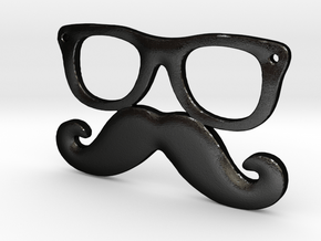 Mustache and glasses in Matte Black Steel