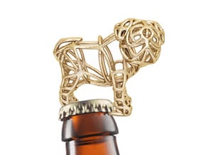 Pug Bottle Opener Keychain in Polished Gold Steel