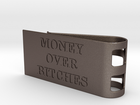 Money Over Bitches Money Clip in Polished Bronzed Silver Steel