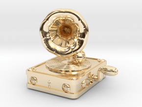 Gramaphone Half Inch Game Piece in 14k Gold Plated Brass