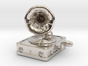 Gramaphone Half Inch Game Piece in Rhodium Plated Brass
