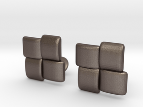 Square Cufflinks in Polished Bronzed Silver Steel
