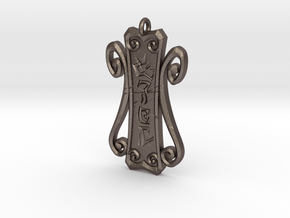 Runic Amulet 01 - 60mm in Polished Bronzed Silver Steel