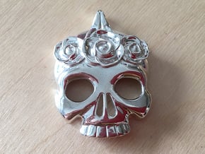 BlakOpal Skull with Rose Crown Charm in Polished Silver