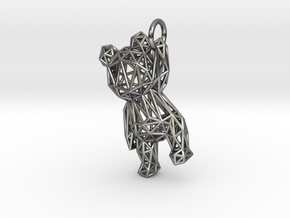 Teddy Bear pendant - ring, edges - 60mm in Polished Silver