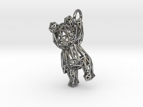 Teddy Bear Pendant - ring, edge - 48mm in Polished Silver