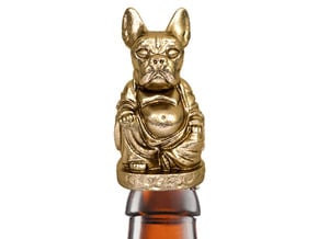 French Bull Dog Buddha Bottle Opener in Polished Gold Steel