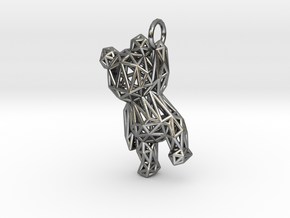 Teddy Bear Pendant - ring, edges, 50mm  in Polished Silver