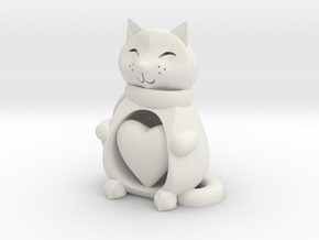 Cat with Heart in White Natural Versatile Plastic