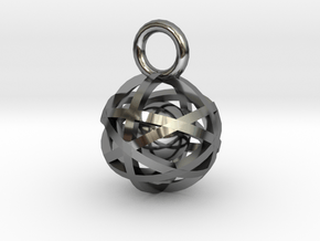 Charm: Hollow Sphere with Ball 1 in Fine Detail Polished Silver