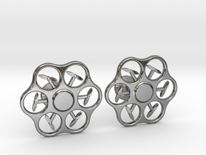 Hex Drone Cufflinks in Polished Silver