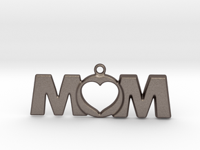 Love Mom Pendant in Polished Bronzed Silver Steel