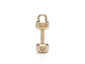 Mini Dumbbell charm with Heart Detail in Polished Bronze