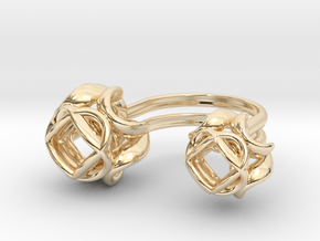 Double Rose Ring size 2 in 14k Gold Plated Brass