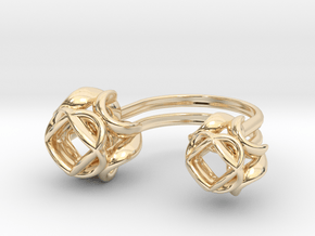Double Rose Ring size 4 in 14k Gold Plated Brass