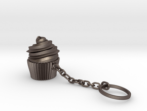 Cupcake Keychain in Polished Bronzed Silver Steel